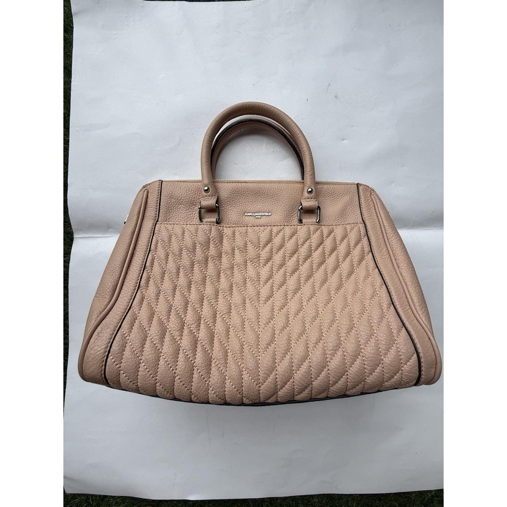 Vintage pink Karl Lagerfeld Paris quilted leather satchel bag handbag purse
